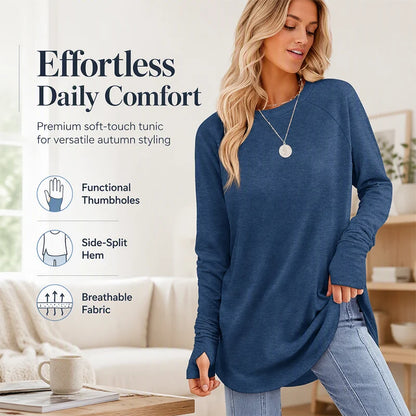 Women's Thumbhole Crew Neck Tunic Top