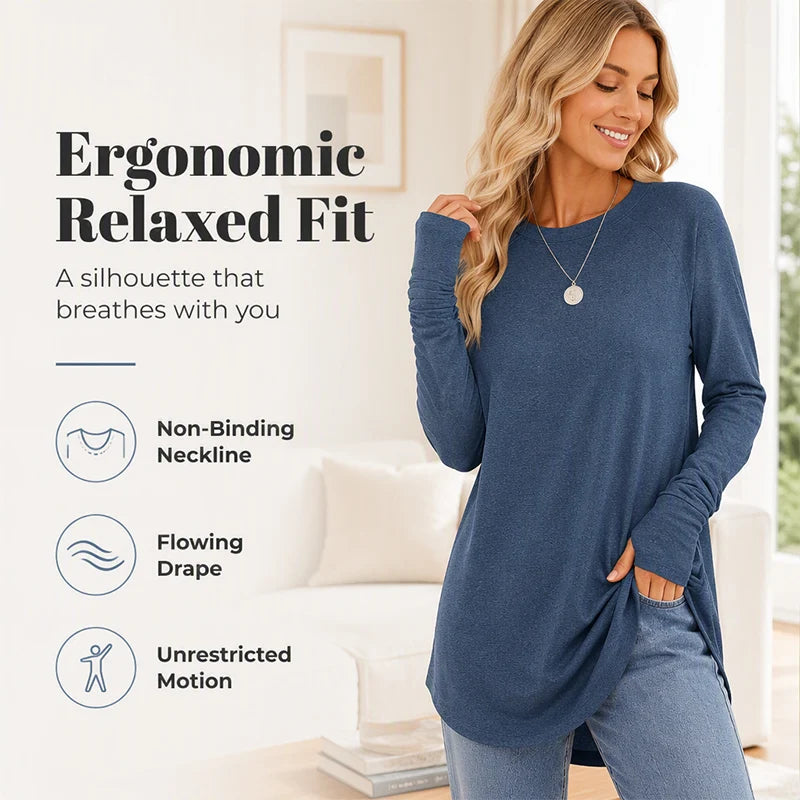 Women's Thumbhole Crew Neck Tunic Top