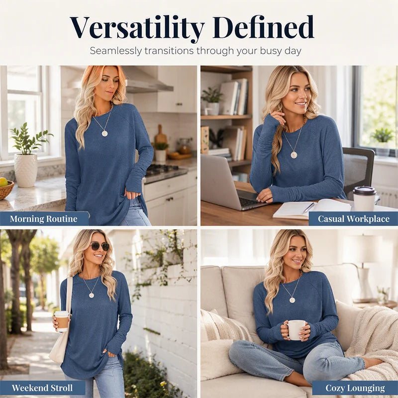 Women's Thumbhole Crew Neck Tunic Top
