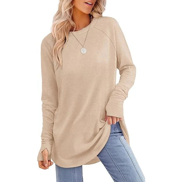 Women's Thumbhole Crew Neck Tunic Top