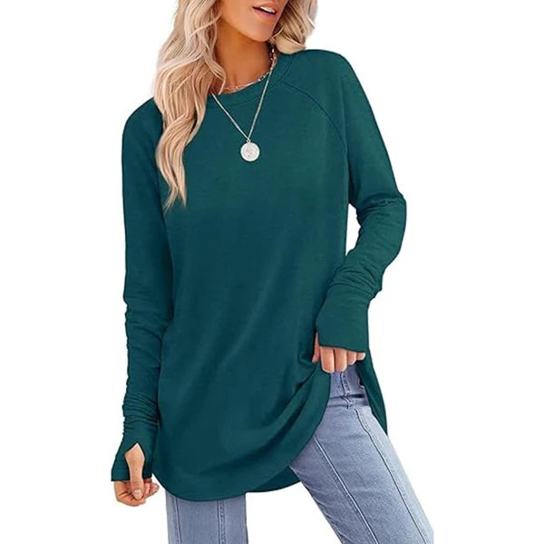 Women's Thumbhole Crew Neck Tunic Top