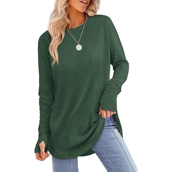 Women's Thumbhole Crew Neck Tunic Top