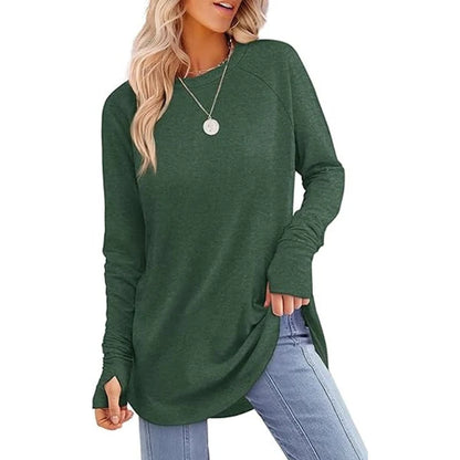 Women's Thumbhole Crew Neck Tunic Top