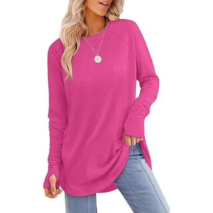 Women's Thumbhole Crew Neck Tunic Top