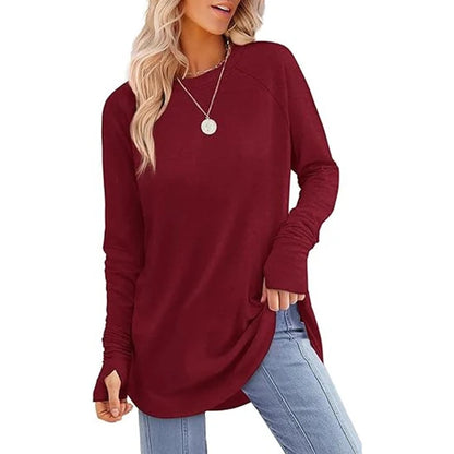 Women's Thumbhole Crew Neck Tunic Top