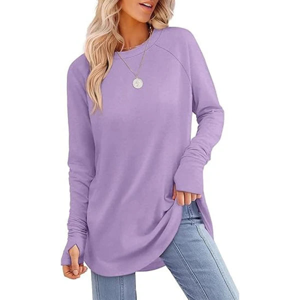 Women's Thumbhole Crew Neck Tunic Top