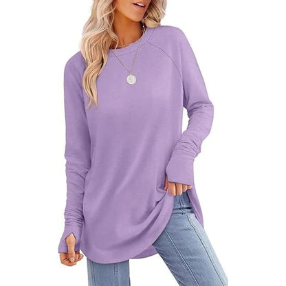 Women's Thumbhole Crew Neck Tunic Top