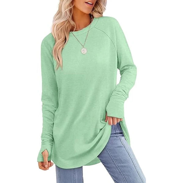 Women's Thumbhole Crew Neck Tunic Top