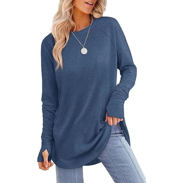 Women's Thumbhole Crew Neck Tunic Top