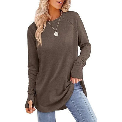 Women's Thumbhole Crew Neck Tunic Top