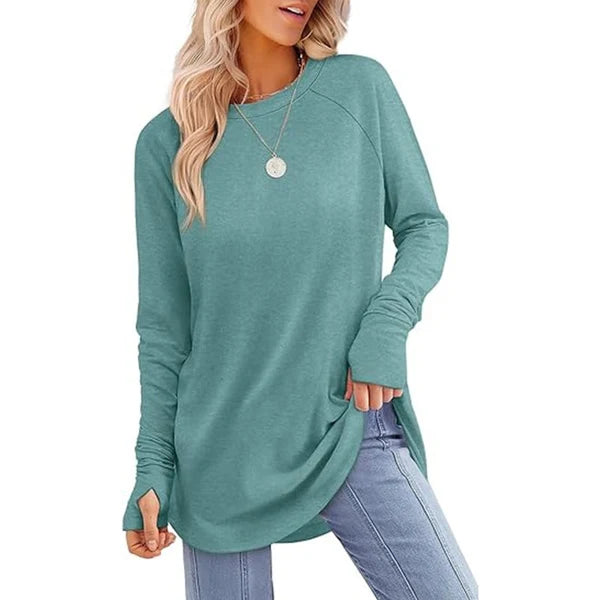 Women's Thumbhole Crew Neck Tunic Top