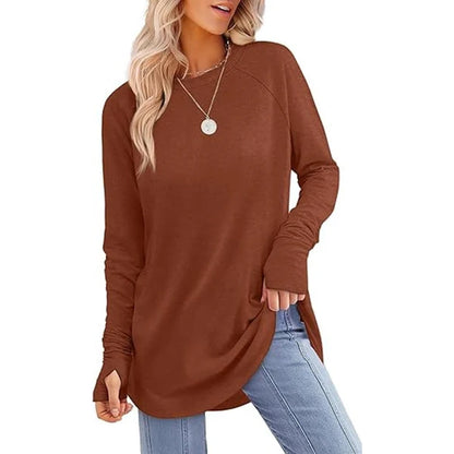 Women's Thumbhole Crew Neck Tunic Top