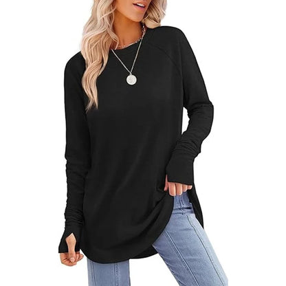 Women's Thumbhole Crew Neck Tunic Top