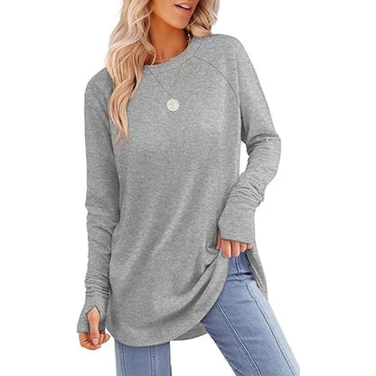 Women's Thumbhole Crew Neck Tunic Top