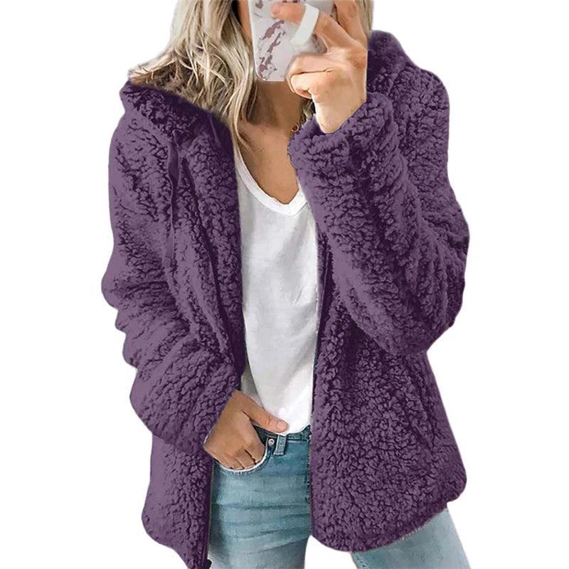 Women's Plush Hooded Zip-Up Jacket