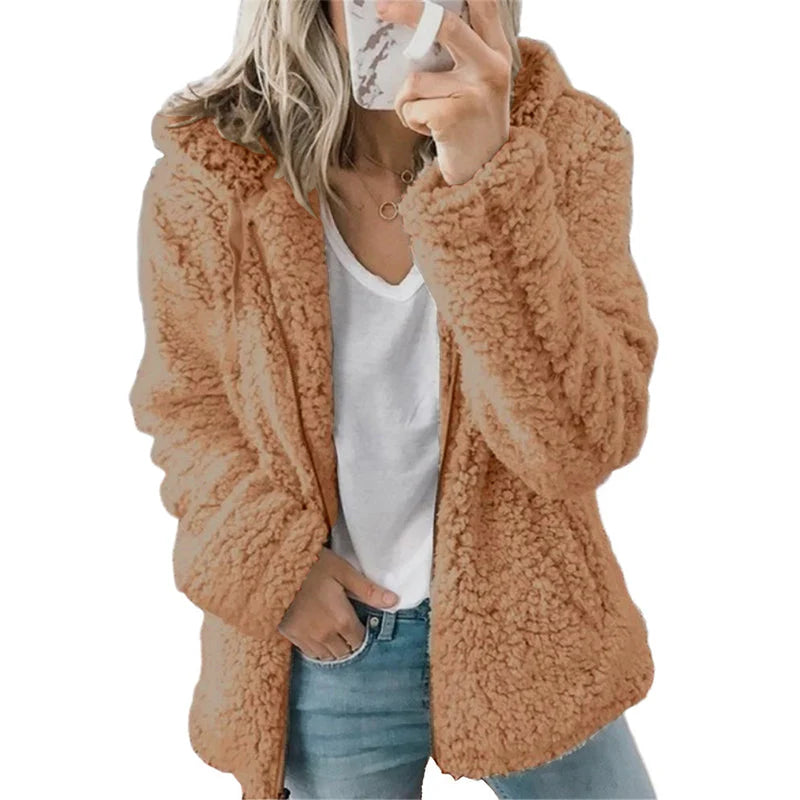 Women's Plush Hooded Zip-Up Jacket
