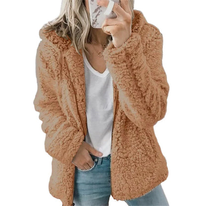 Women's Plush Hooded Zip-Up Jacket