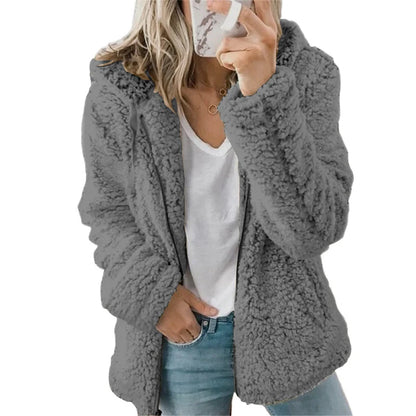 Women's Plush Hooded Zip-Up Jacket