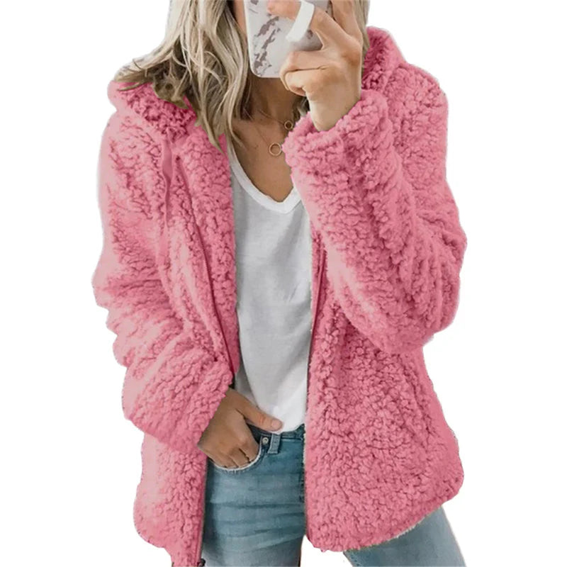 Women's Plush Hooded Zip-Up Jacket