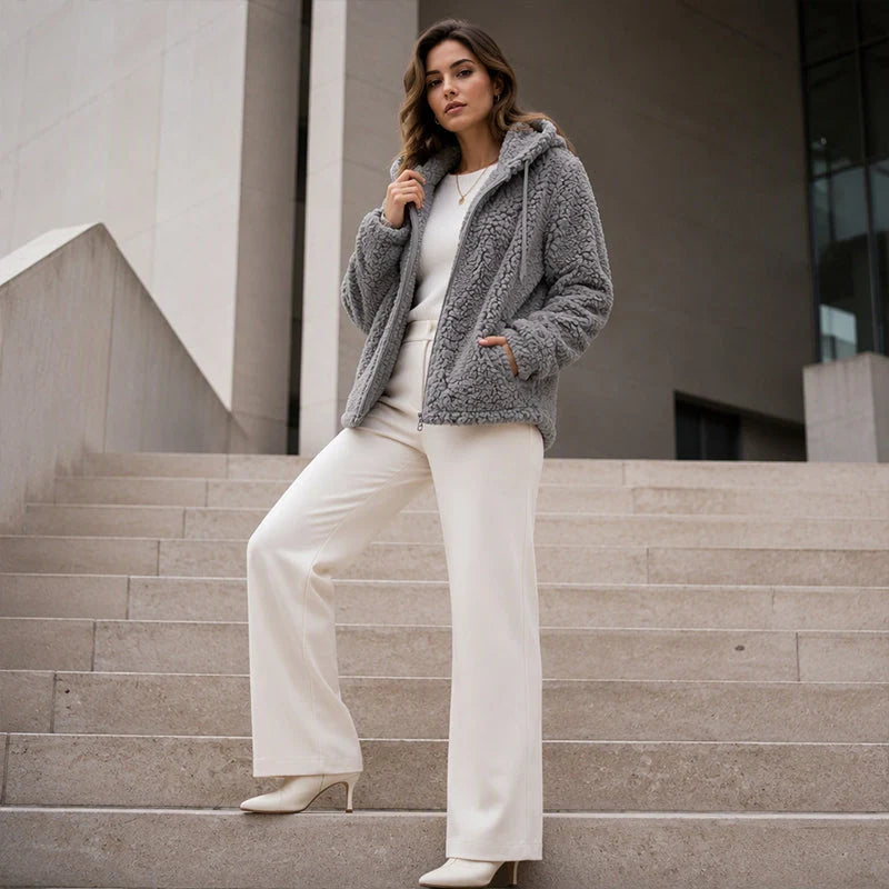 Women's Plush Hooded Zip-Up Jacket