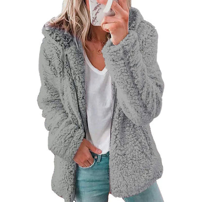 Women's Plush Hooded Zip-Up Jacket