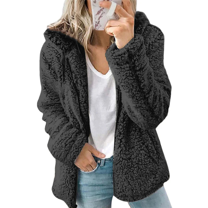 Women's Plush Hooded Zip-Up Jacket