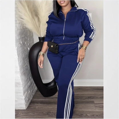 Women's Striped Zip-Up Tracksuit Set