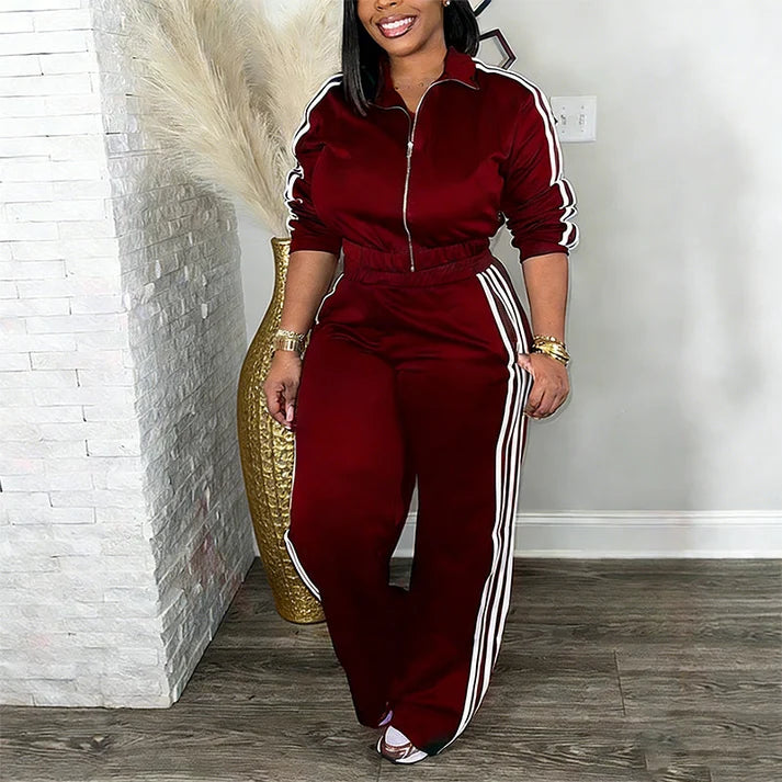 Women's Striped Zip-Up Tracksuit Set