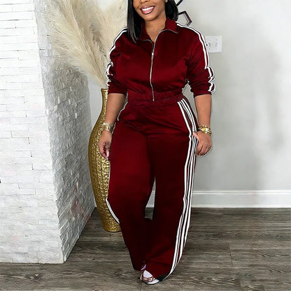 Women's Striped Zip-Up Tracksuit Set