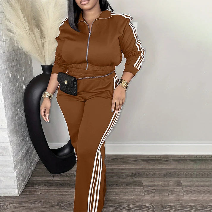 Women's Striped Zip-Up Tracksuit Set