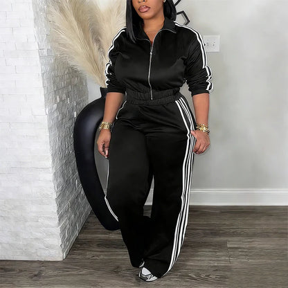 Women's Striped Zip-Up Tracksuit Set
