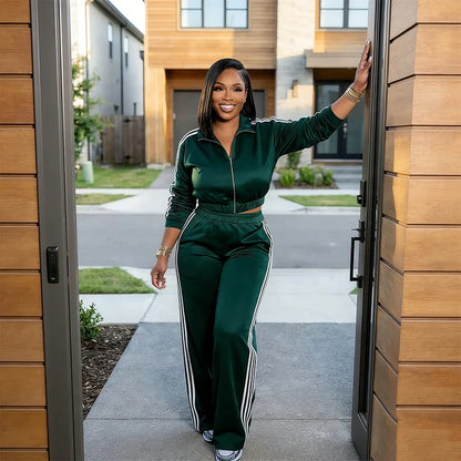 Women's Striped Zip-Up Tracksuit Set