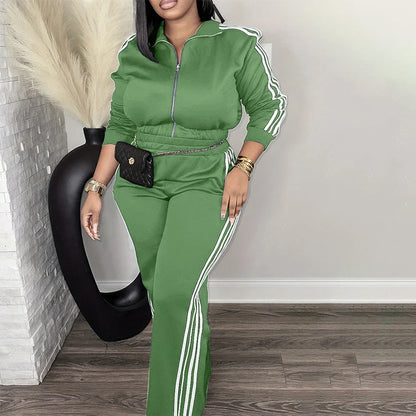 Women's Striped Zip-Up Tracksuit Set
