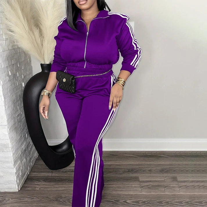 Women's Striped Zip-Up Tracksuit Set