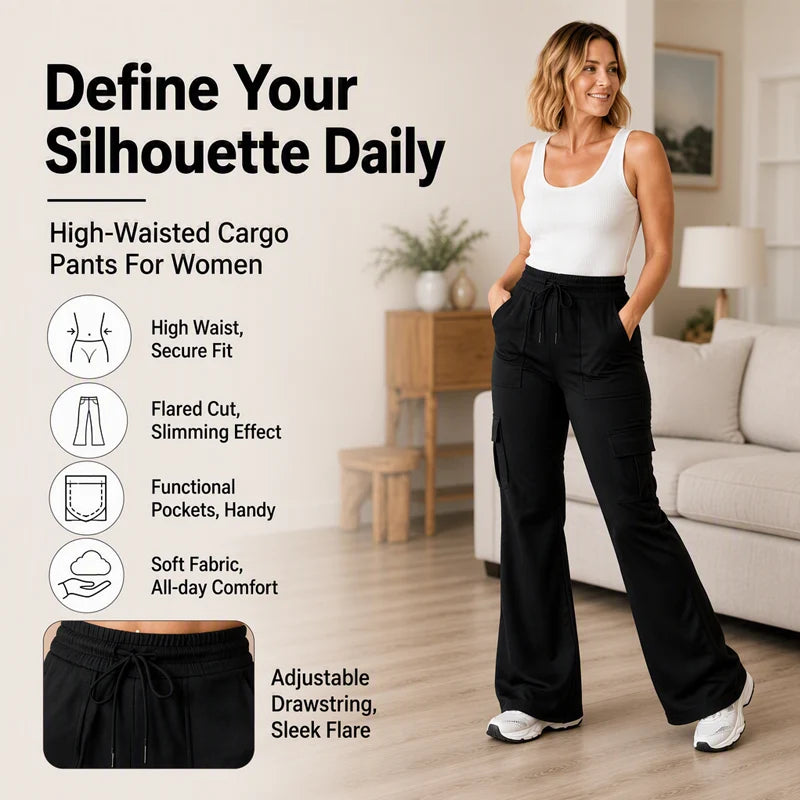 Women's High-Waist Cargo Flare Trousers