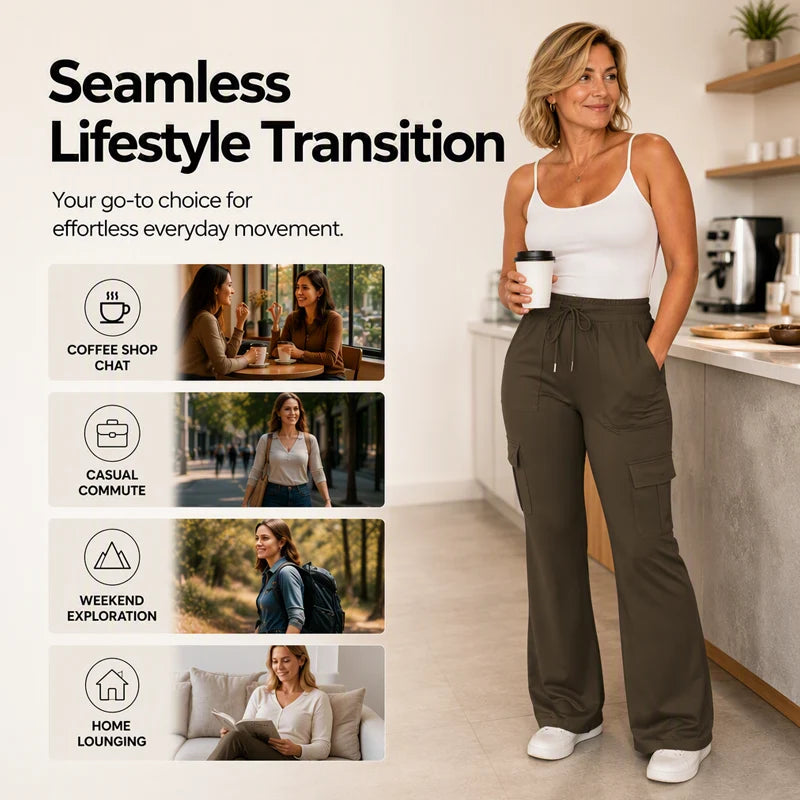 Women's High-Waist Cargo Flare Trousers