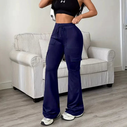 Women's High-Waist Cargo Flare Trousers