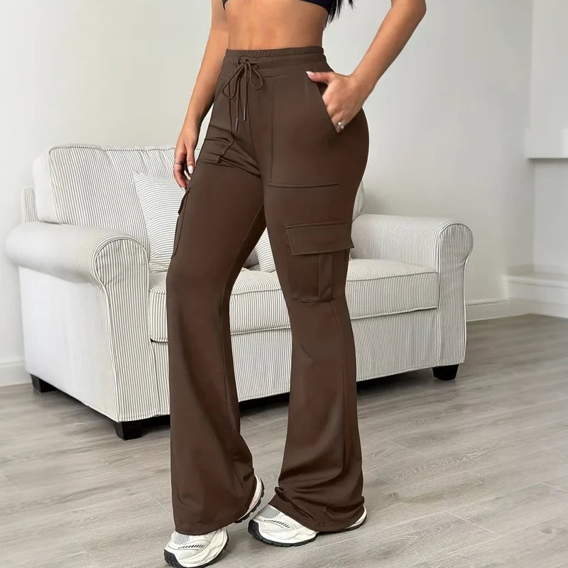 Women's High-Waist Cargo Flare Trousers
