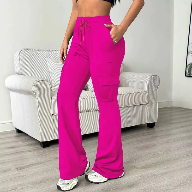 Women's High-Waist Cargo Flare Trousers