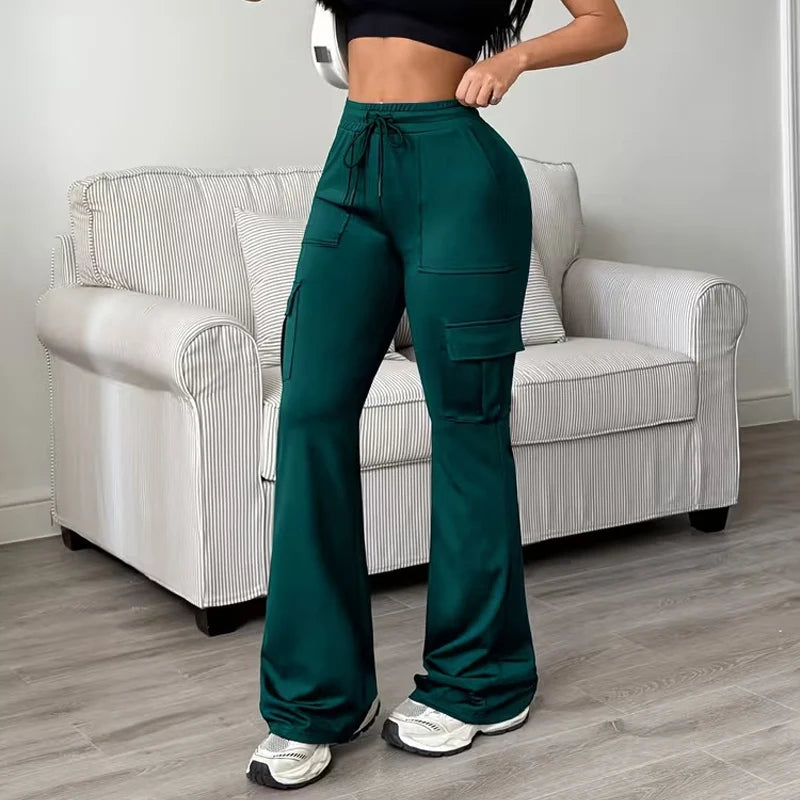 Women's High-Waist Cargo Flare Trousers