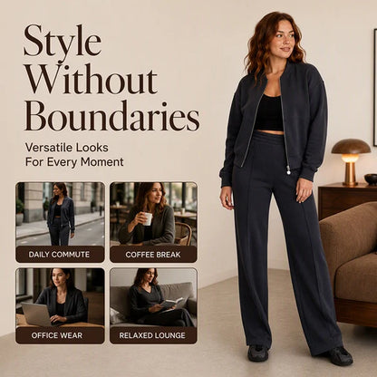 Women's Zip-Up Jacket & Straight-Leg Trouser Set