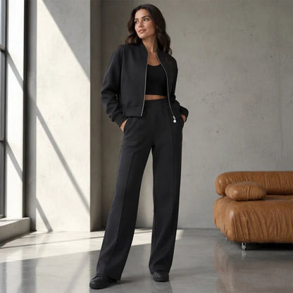Women's Zip-Up Jacket & Straight-Leg Trouser Set