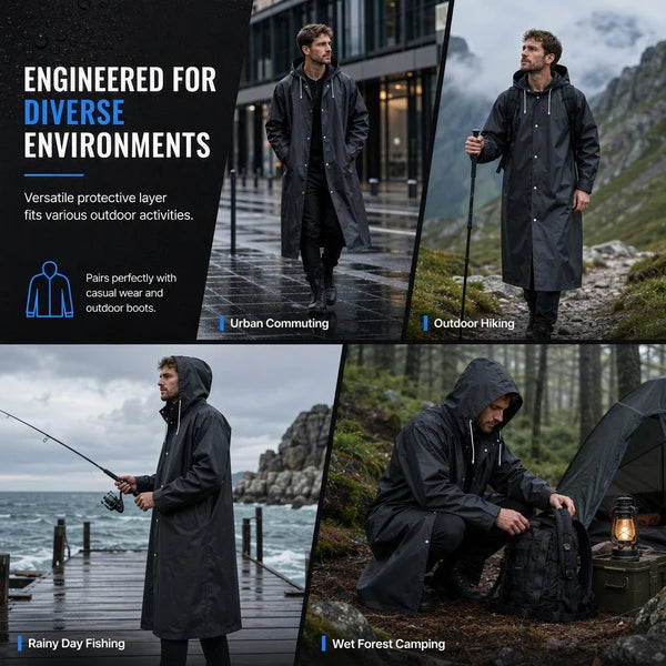 Long Hooded Waterproof Rain Poncho