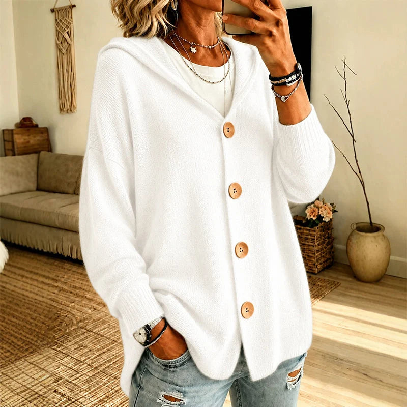 Women's Button Front Hooded Knit Cardigan