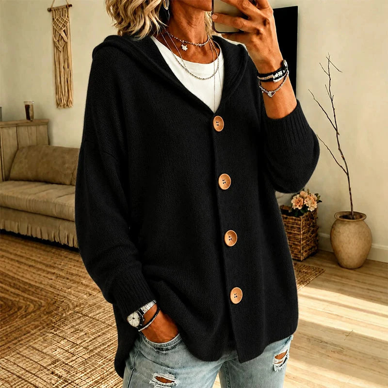 Women's Button Front Hooded Knit Cardigan