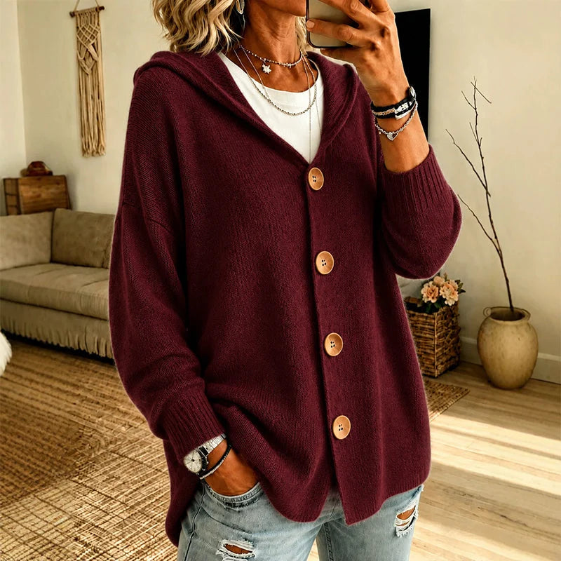 Women's Button Front Hooded Knit Cardigan