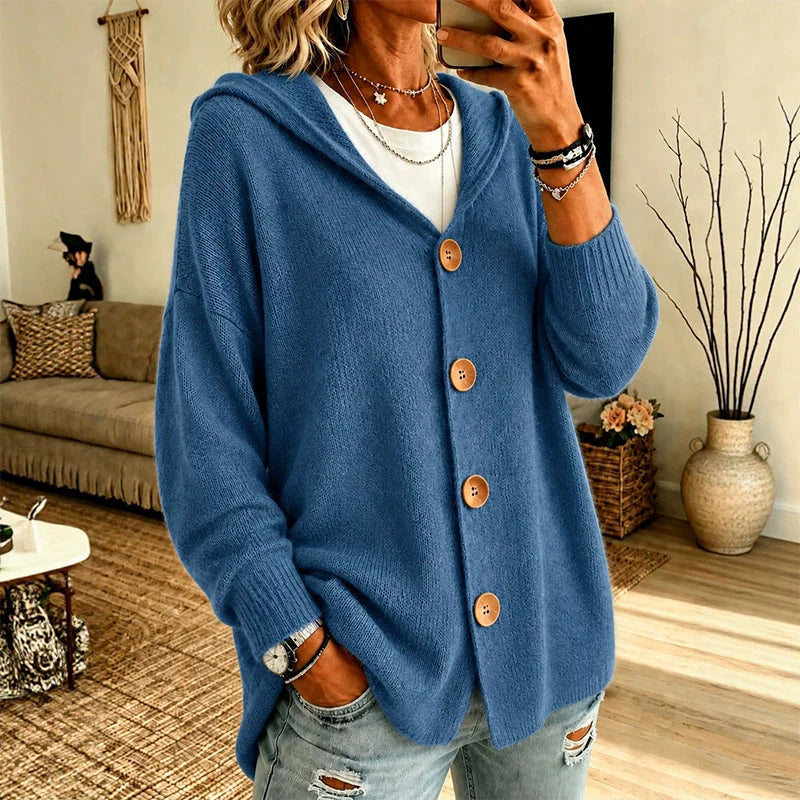Women's Button Front Hooded Knit Cardigan