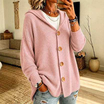 Women's Button Front Hooded Knit Cardigan