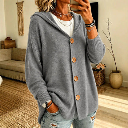 Women's Button Front Hooded Knit Cardigan