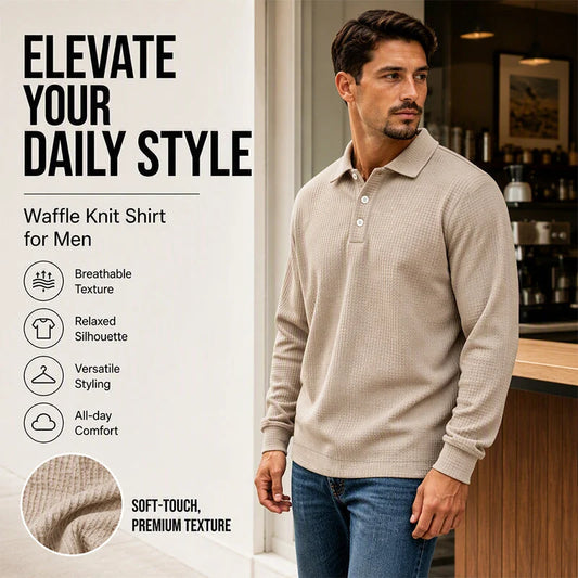 Men's Waffle Knit Long Sleeve Polo Shirt